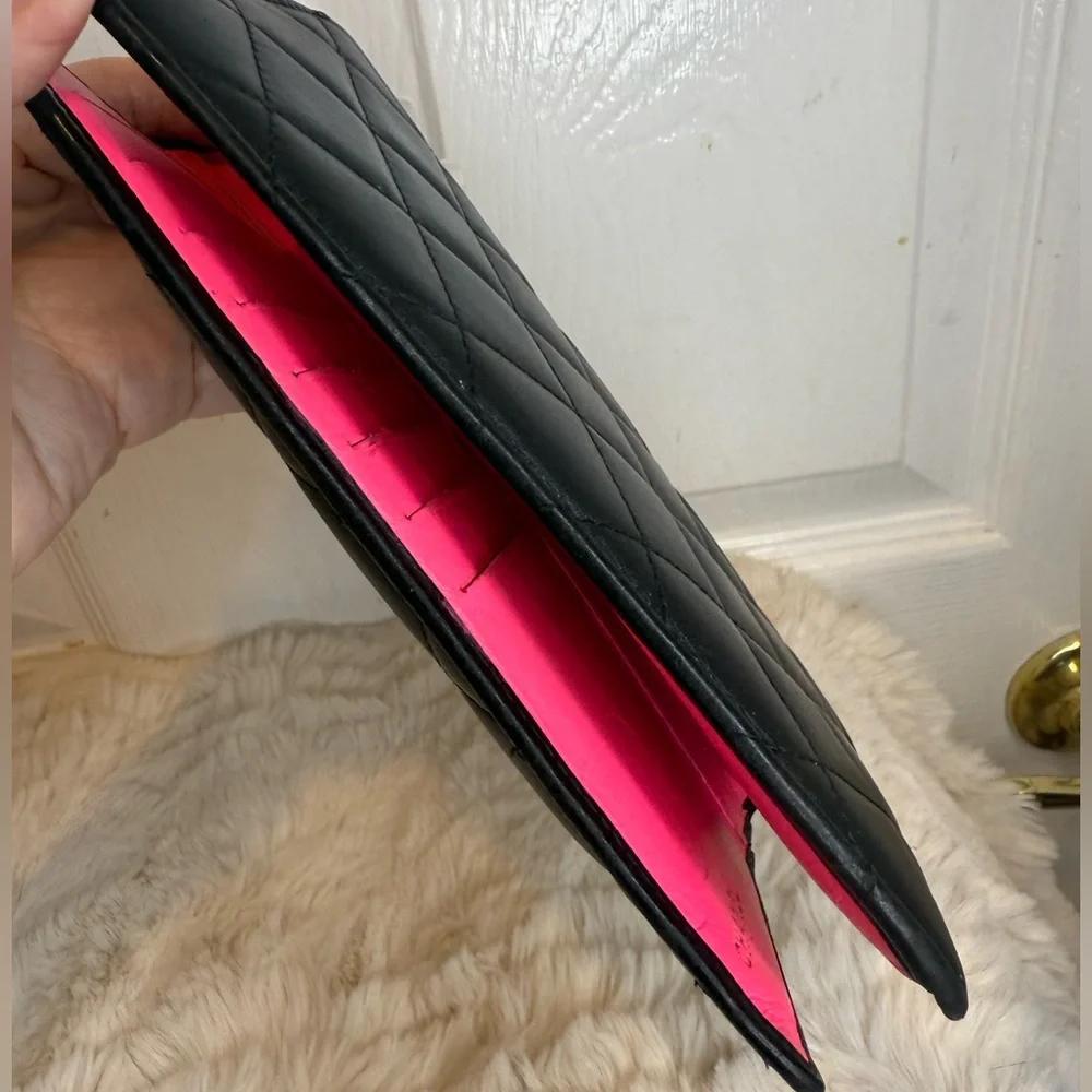 ❤️CHANEL LIGNE CAMBON BI-FOLD WALLET QUILTED BLACK LAMBSKIN - Picture 3 of 16